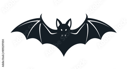 A striking silhouette of a bat in flight against a white background, perfect for Halloween themes and spooky illustrations