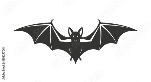 A black silhouette of a bat with its wings spread wide, depicted against a white background, evoking a sense of mystery and Halloween