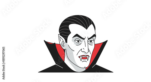 Classic portrayal of a menacing vampire character with sharp fangs and a dramatic black cape, embodying the essence of nocturnal creatures and Halloween themes in a stylized illustration