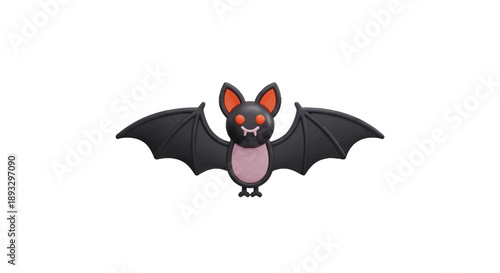 An adorable cartoon Halloween bat illustration featuring wide-spread wings, pointed ears, and mesmerizing glowing red eyes, perfect for spooky season designs and fun autumn decorations