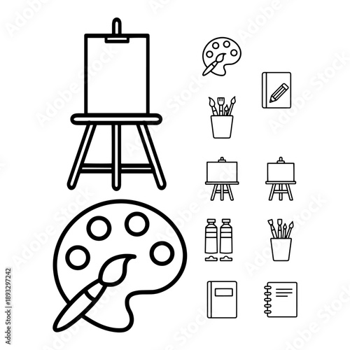 Art Painting Tools and Artist Supplies Silhouette Vector Illustration Set