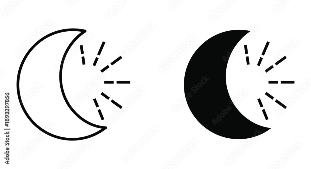 Obraz premium Crescent Moon Icons with Radiating Lines