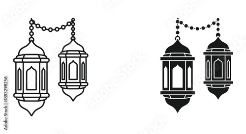 Pair of Hanging Lanterns with Chain Decoration