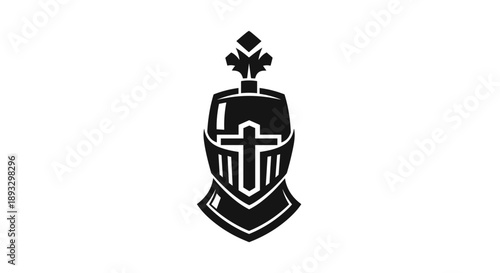 Medieval Knight Helmet Emblem Silhouette Design.