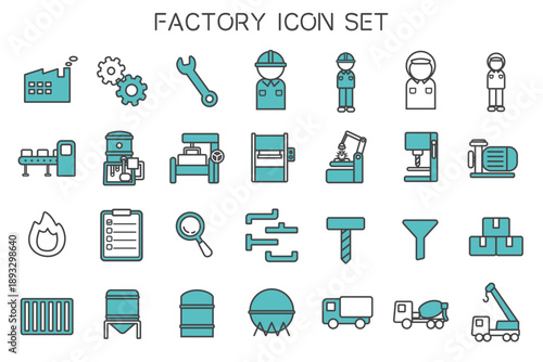 工場製造ライン・作業フローのアイコンセット