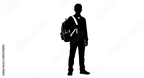Silhouette of a man carrying a large duffel bag on his shoulder.