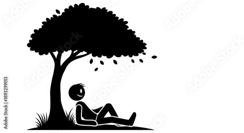 Silhouette of a person resting under a large tree.