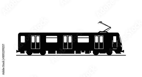Silhouette of a modern electric train on white background.