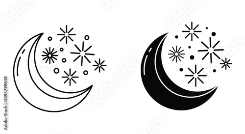 Celestial Moon and Stars Silhouette Design