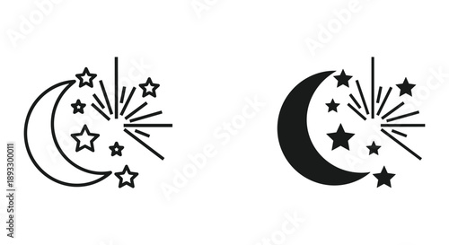 Night Sky with Crescent Moon and Stars