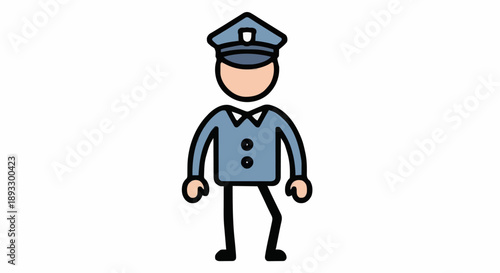Police Officer Standing Uniformed Character Illustration.