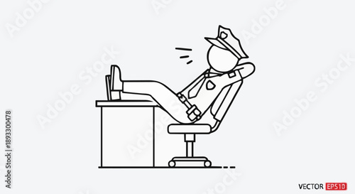 Police Officer Relaxing at Desk with Feet Up.
