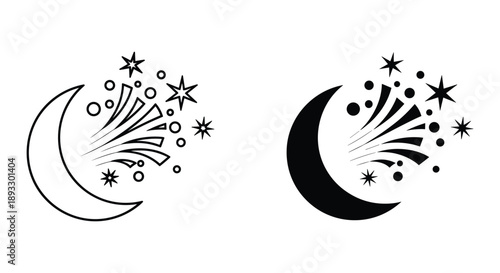 Celestial Night Sky with Crescent Moon and Stars