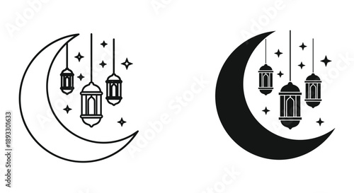 Crescent Moon with Hanging Lanterns