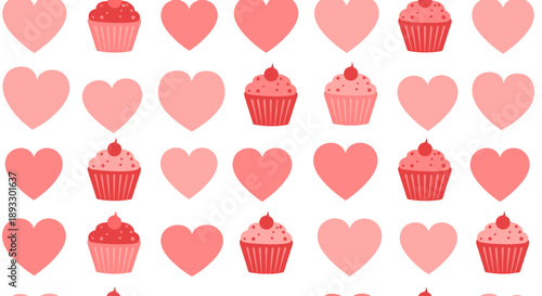 Valentine's Day dessert icons and hearts.