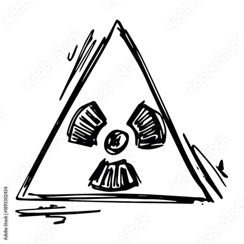 Hand drawn radiation sign Nuclear radiation hazard symbol Radioactive danger warning sign clipart in doodle style Nuclear safety Radioactive waste Single element for print, web, design, decor