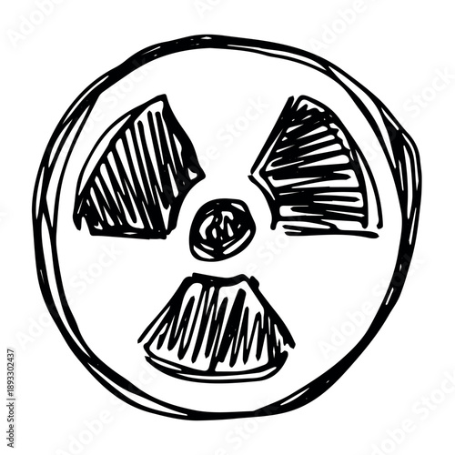 Hand drawn radiation sign Nuclear radiation hazard symbol Radioactive danger warning sign clipart in doodle style Nuclear safety Radioactive waste Single element for print, web, design, decor