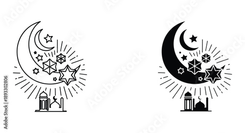 Mystical Night Scene with Moon and Stars