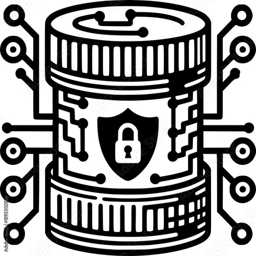 Digital Data Vault: A graphic representation of secure digital data storage, symbolizing cybersecurity and data protection. A digital vault encapsulates information.