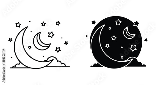 Moon and Stars Silhouette Night Scene