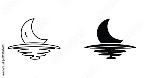 Moon Over Water Wave Silhouette