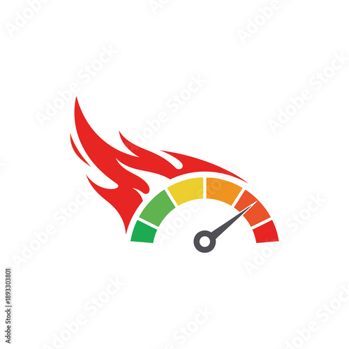 Speedometer with flame indicating high speed or intensity.