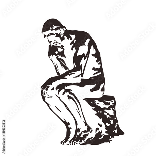 The thinker a contemplative figure in a black and white illustration