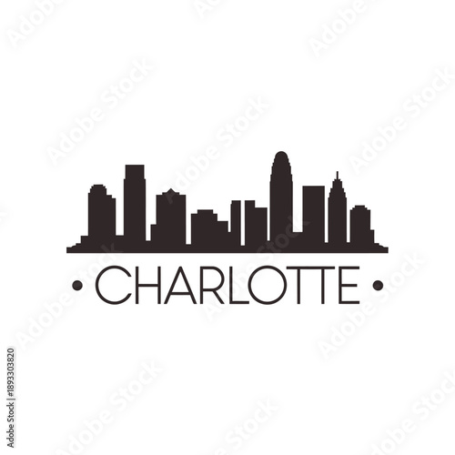 Charlotte skyline silhouette with city name typography below