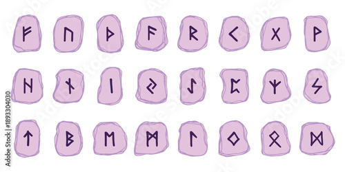 Set of hand drawn viking runes Rune stones with ancient norse alphabet characters engraved on them Scandinavian futhark germanic celtic Single element for design, print, web, decor
