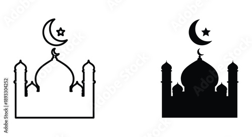 Islamic Mosque Silhouette with Crescent Moon