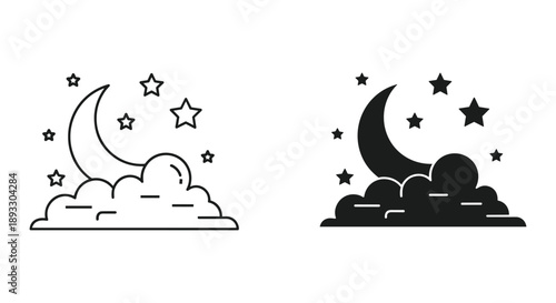 Whimsical Night Sky with Moon and Stars