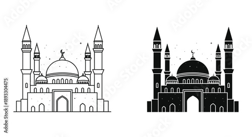Iconic Mosque Silhouettes in Black and White