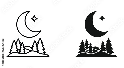 Moon and Mountain Silhouettes