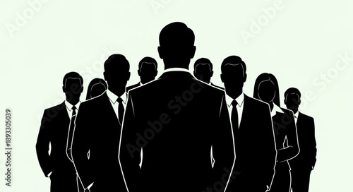 Silhouette of a business leader with team behind him.