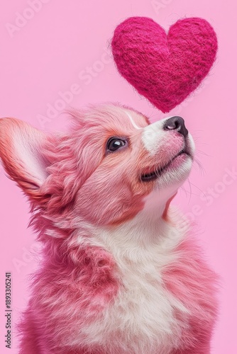 Adorable High Quality Photorealistic Corgi Puppy with Heart on Pink Background Capturing Playful and Loving Essence