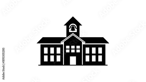 Silhouette of a classic school building with a bell tower.