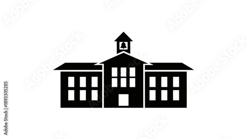 Silhouette of a classic school building with a bell tower.