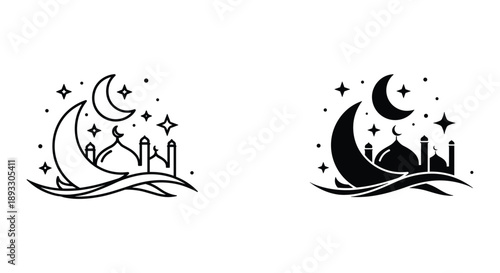 Magical Night Skyline with Moon and Stars