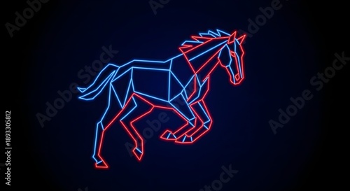 Dynamic neon illustration of a galloping horse from a side viewpoint showcasing its flow and movement