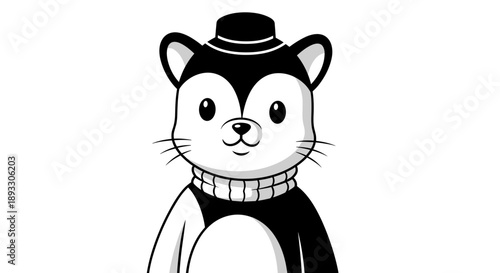 Cute Cartoon Cat Wearing a Hat and Scarf.