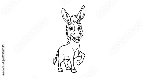Cute cartoon donkey standing with a happy expression.