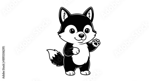 Cute cartoon husky waving hello with a friendly smile.
