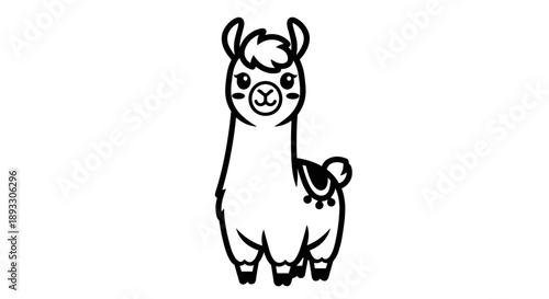 Cute cartoon llama illustration isolated on white background.