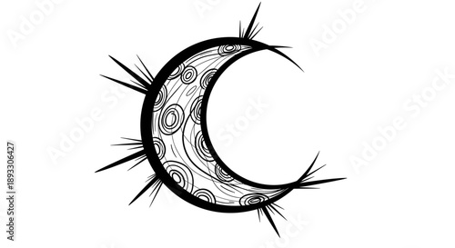 Mysterious Crescent Moon with Spiky Aura Illustration.
