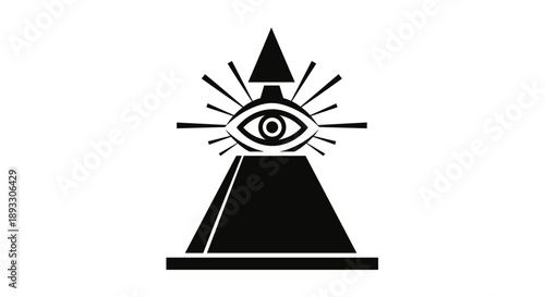 Mysterious All Seeing Eye Pyramid Symbol Icon.