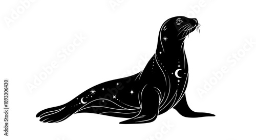 Mystical Black Seal Adorned with Celestial Stars and Moon.