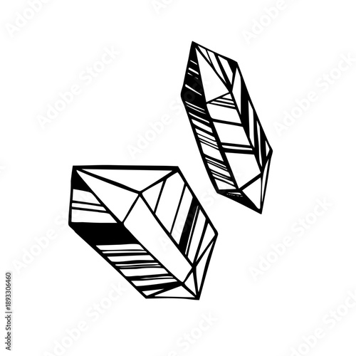 Magic crystals for wizards. Ink drawing. Vector illustration on the theme of magic and witchcraft. Pink and blue crystals.