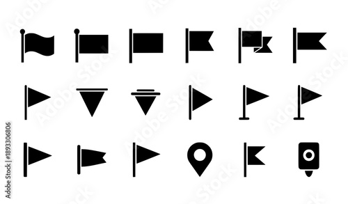 Black flag icon set in solid flat style for web app and user interface design vector