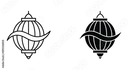 Pair of Traditional Asian Lanterns with Wavy Design