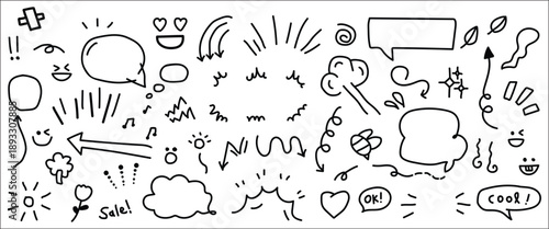 Hand drawn weather icons set with rain wind sun cloud snow lightning isolated vector illustration